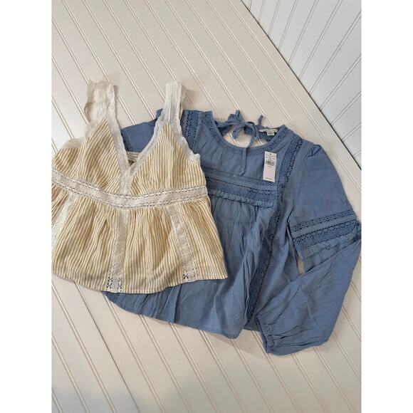 NWT American Eagle Neutral Lace Babydoll Tank - High Neck Blouse Bundle Size S - Picture 2 of 8